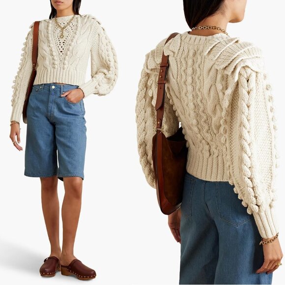 Ulla Johnson Verena Cable Knit Pullover Sweater in Ivory Medium Large - Picture 4 of 9